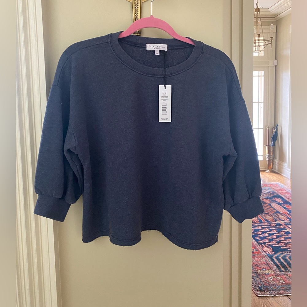 Michael Stars XS puff sleeve pullover. Hermosa French Terry in Admiral. NWT